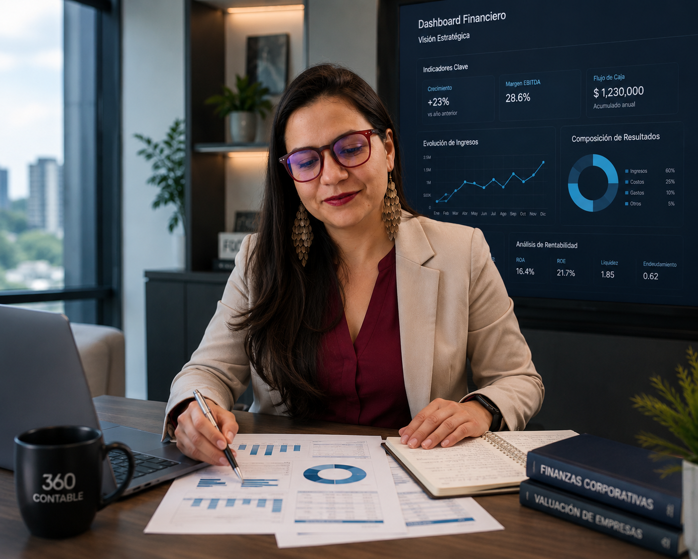 Equipo de servicios revisando información financiera